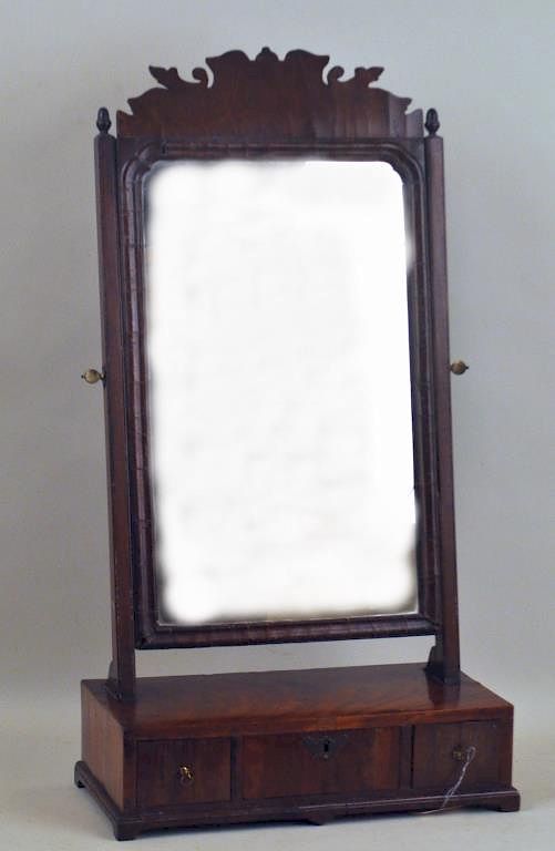 Appraisal: English Queen Anne Walnut Dressing Mirror with acorn finials lower