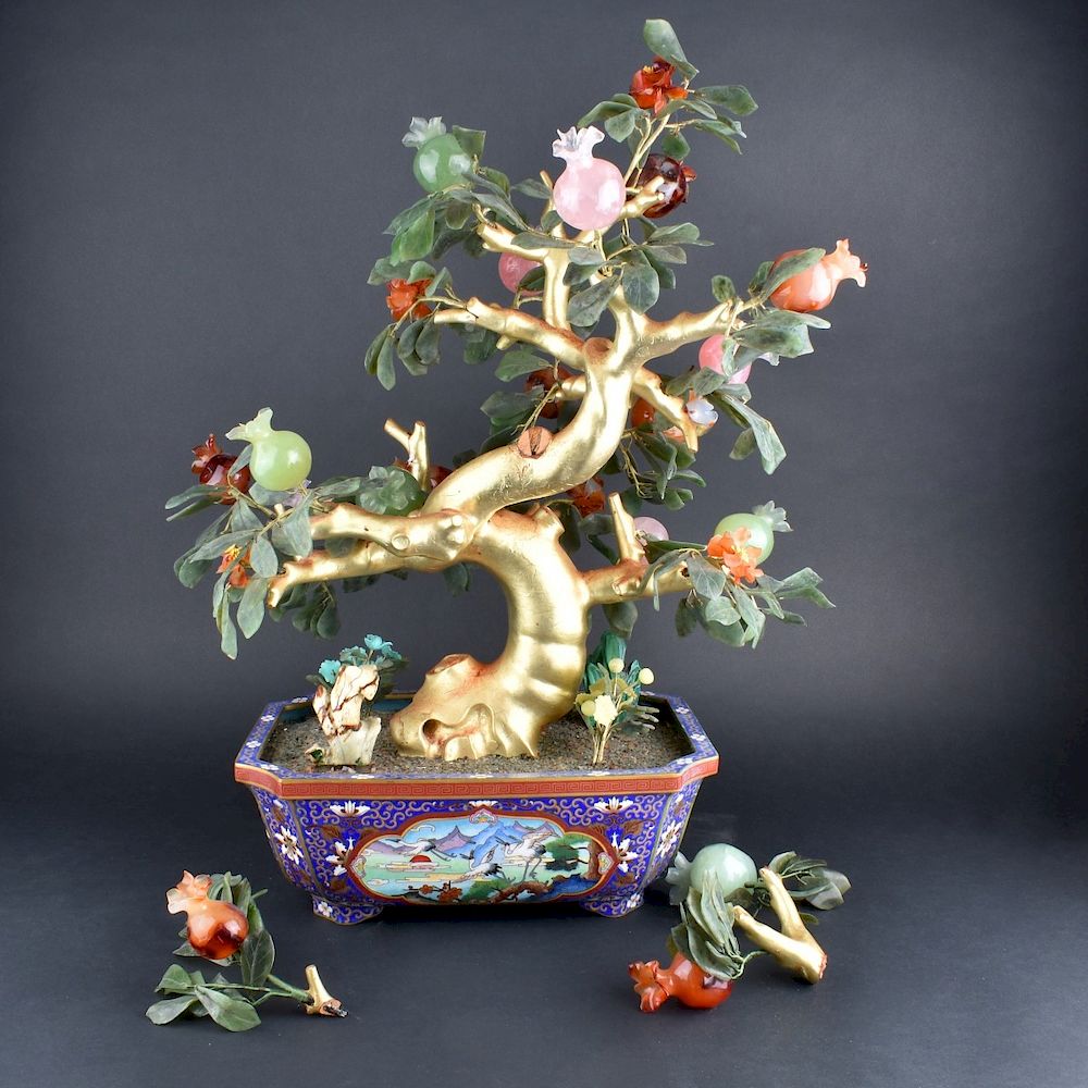 Appraisal: Vintage Chinese Ming Tree Vintage Chinese Hardstone Ming Tree Sculpture