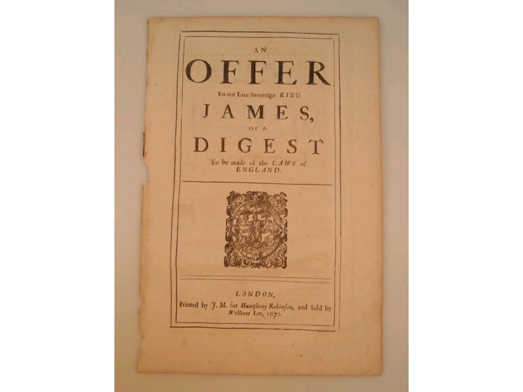 Appraisal: An Offer to King James of a Digest To Be