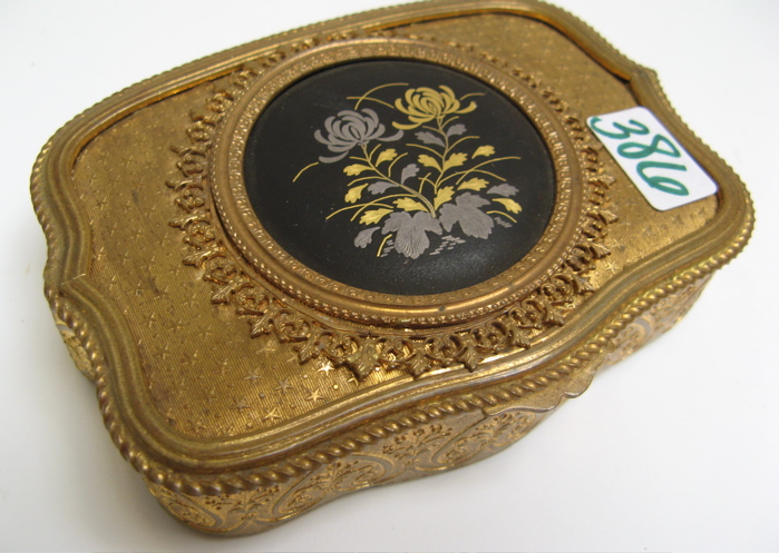 Appraisal: FRENCH GILT PIQUE RING BOX with round center cartouche of