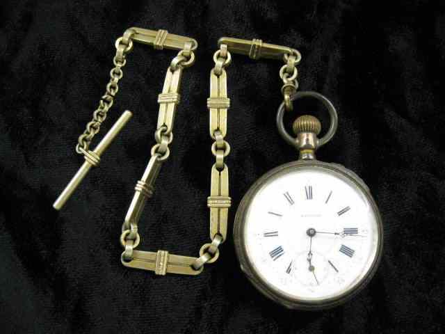 Appraisal: Remontoir Silver Pocketwatch openface with fancy watch chain not working