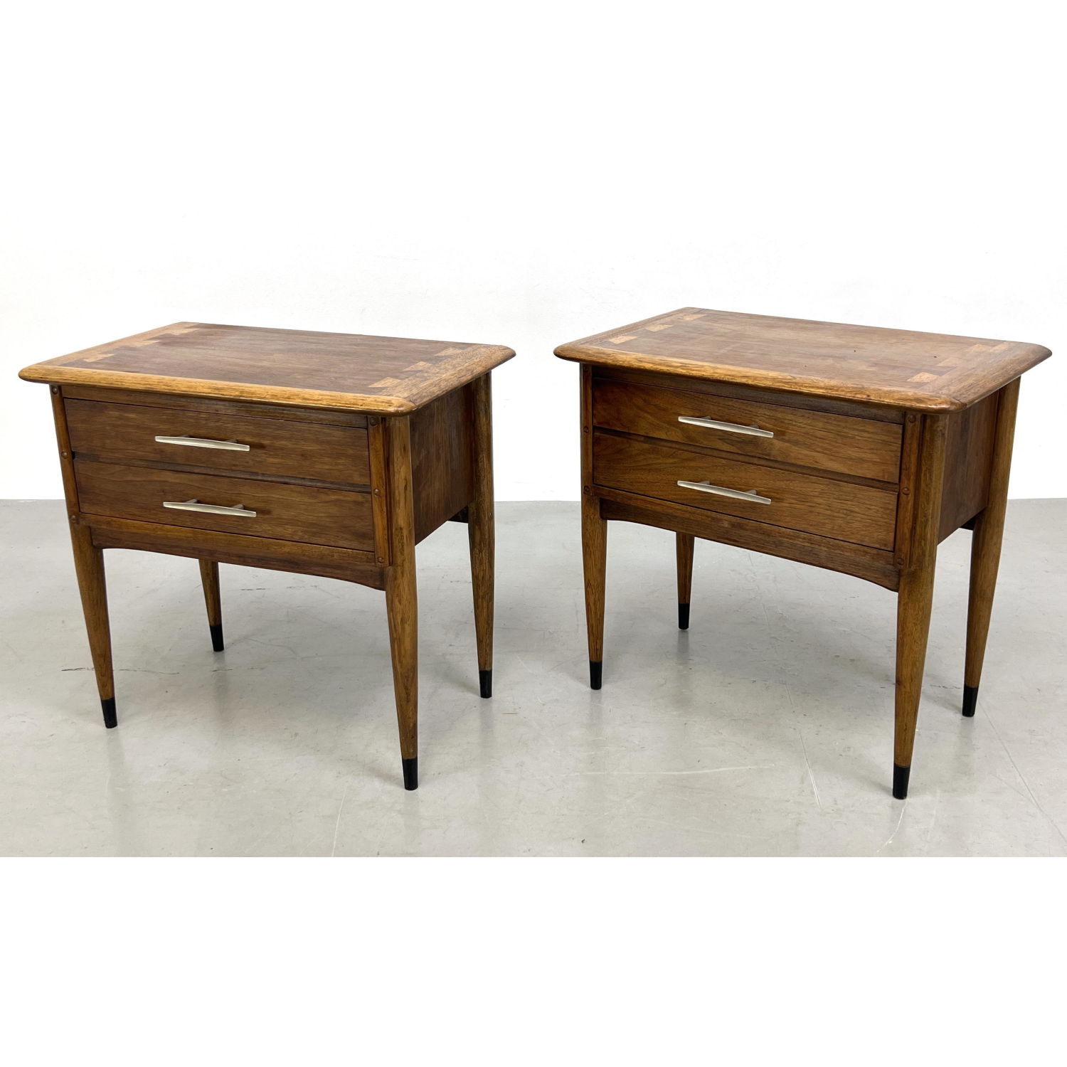 Appraisal: Pr LANE Side Tables Night Stands American Modern Walnut Tapered