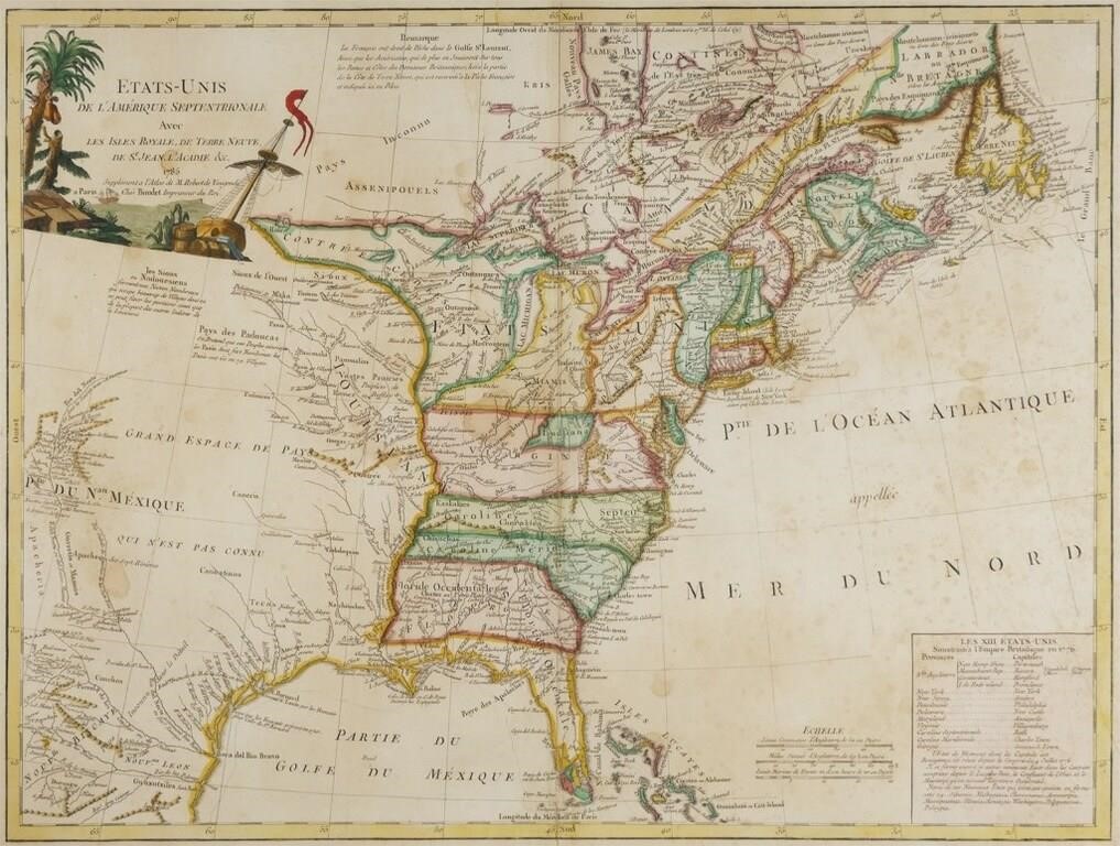 Appraisal: Etats-Unis de L'Amerique Septentrionale map supplement to the atlas of