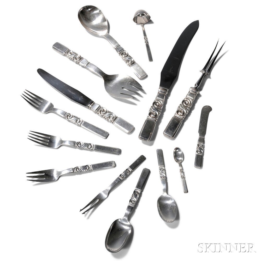 Appraisal: Georg Jensen Scroll or Saga Pattern Flatware Service for Eight