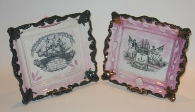 Appraisal: TWO ENGLISH SUNDERLAND LUSTREWARE PLAQUES Both pink and Maritime related