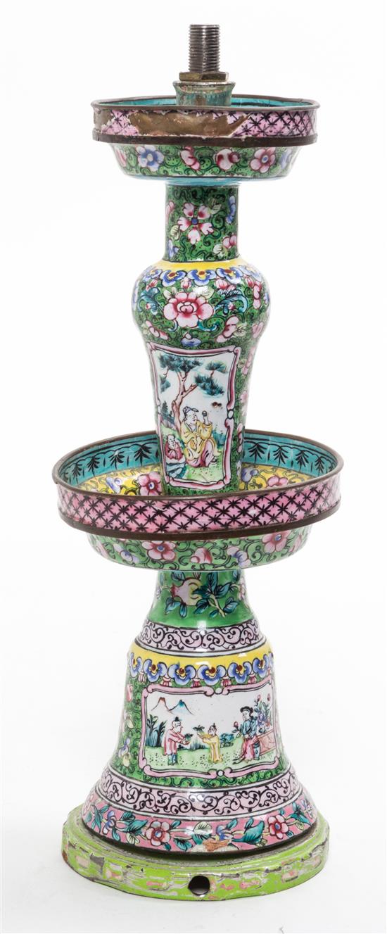 Appraisal: Sale Lot A Canton Enamel Candlestick once mounted as lamp