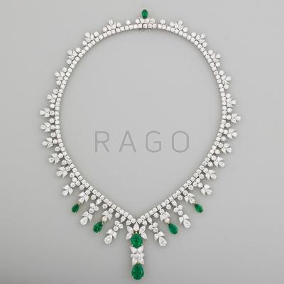 Appraisal: TIFFANY CO IMPORTANT DIAMOND EMERALD NECKLACE Flexible graduated platinum diamond