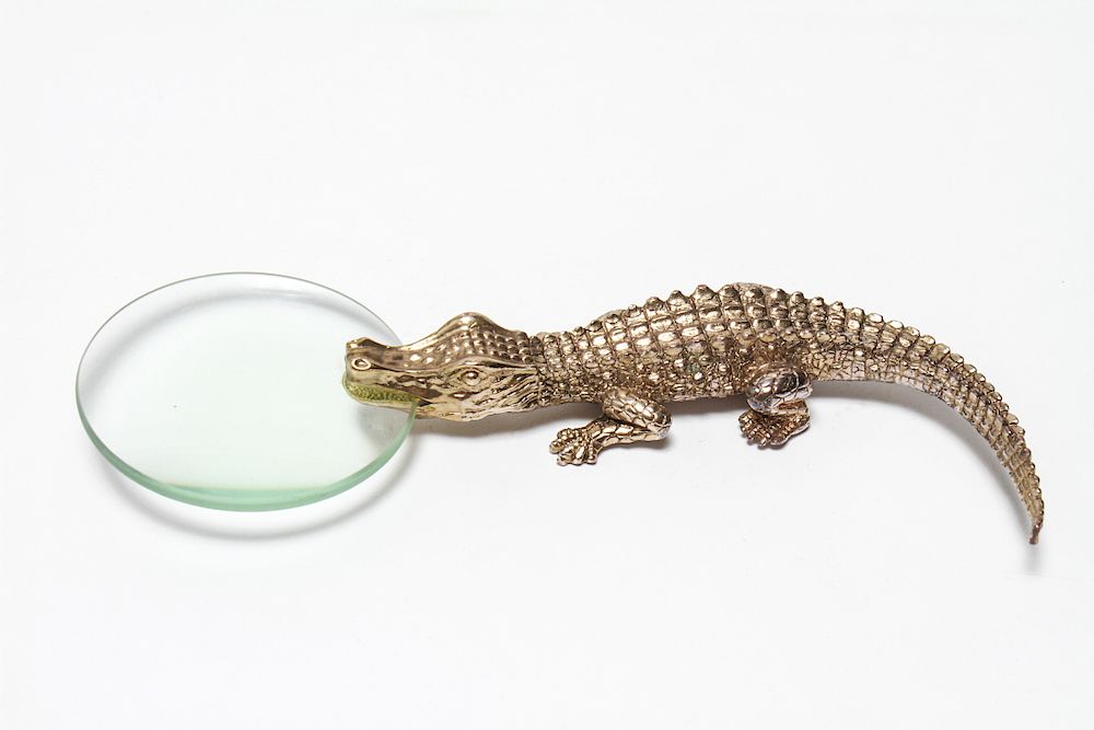 Appraisal: L'Objet Crocodile Gilt Metal Magnifying Glass L' Objet Crocodile gilt