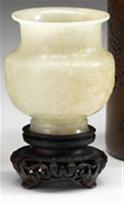 Appraisal: Chinese white-light celadon jade vase th century Of wide mouth