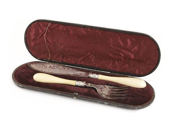 Appraisal: A Victorian silver and ivory fish serving set casedJEB Sheffield