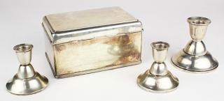 Appraisal: Dutch silver candle holders and box lot of Dutch silver