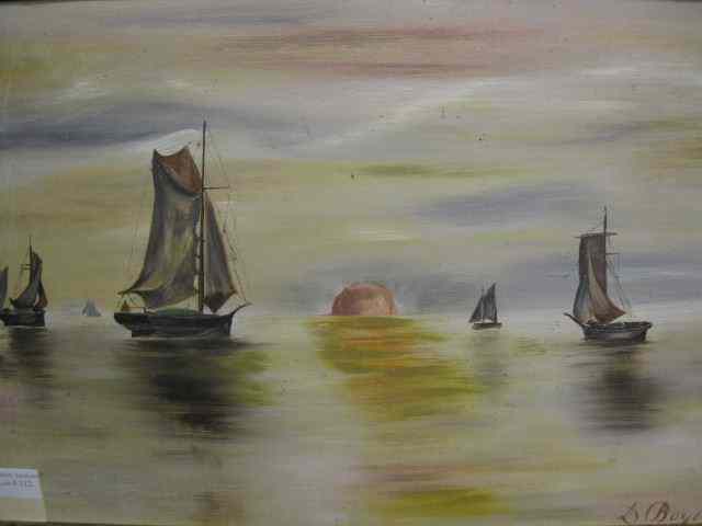 Appraisal: D Boyem Oil boats at sunset th century image area