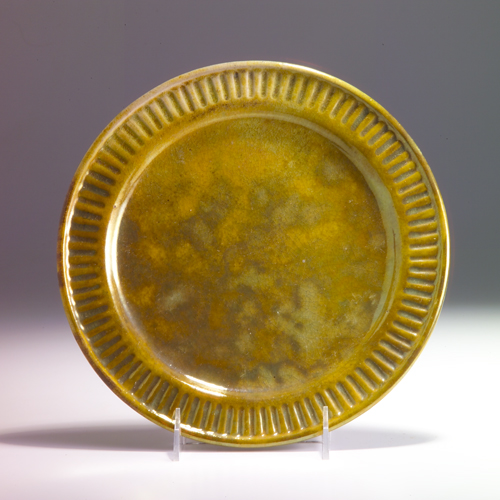 Appraisal: VOLKMAR DURANT KILNS Plate with ridged edge covered in gold