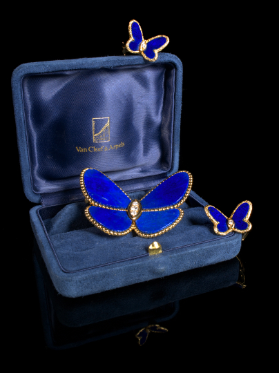 Appraisal: Van Cleef Arpels Lapis and Diamond Butterfly Earclips each earring