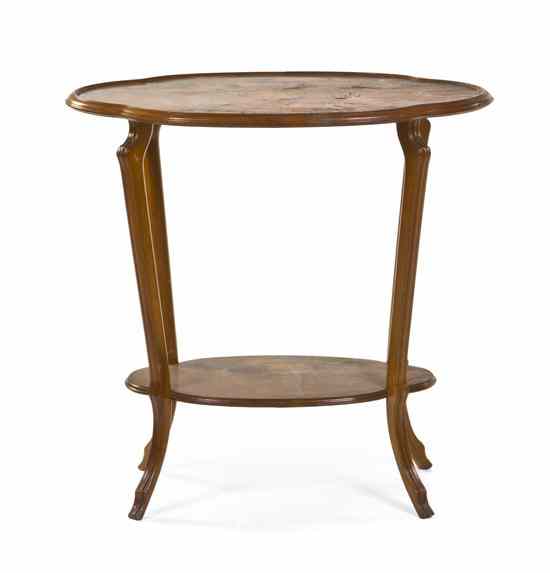 Appraisal: A Galle Marquetry Occasional Table having two shaped graduated tiers