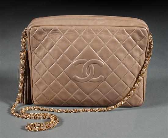 Appraisal: Chanel tan leather quilted purse with a chain-link and leather