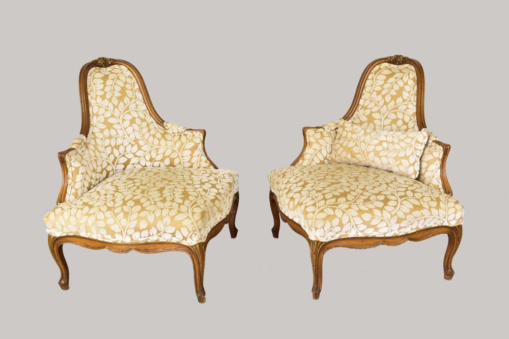 Appraisal: PAIR LOUIS XV STYLE PARCEL GILT CORNER CHAIRS th Century