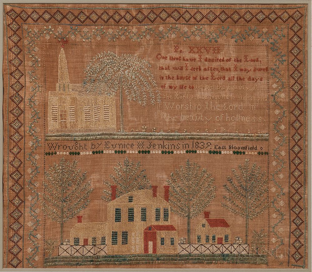 Appraisal: Needlework Sampler Eunice Jenkins Needlework Sampler Eunice Jenkins East Bloomfield