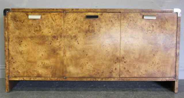 Appraisal: Midcentury Style Burled Wood Credenza With chrome or stainless steel