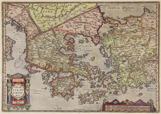 Appraisal: MAP ORTELIUS ABRAHAM Graecia Sophiani Antwerp Engraved map with hand-coloring