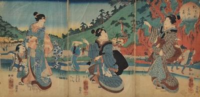 Appraisal: Utagawa Kunioshi Japanese - A triptych of woodblock prints each