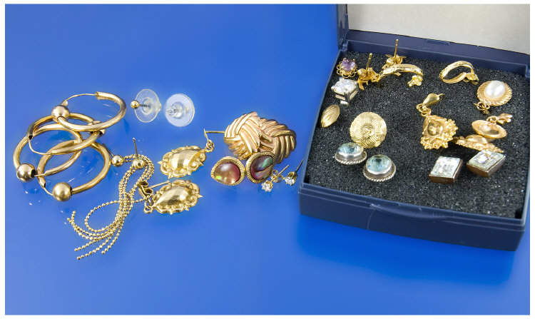 Appraisal: Collection Of Earrings Mostly Gold Coloured Gem Set And Pressed