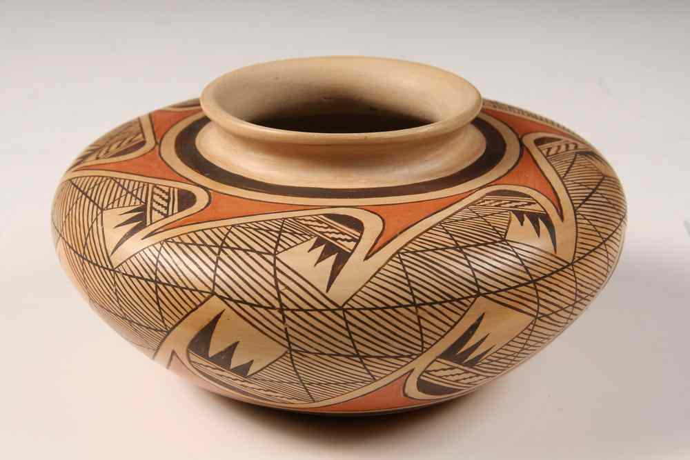 Appraisal: NATIVE AMERICAN POTTERY - Squatty Raised Mouth Pot with Polychrome