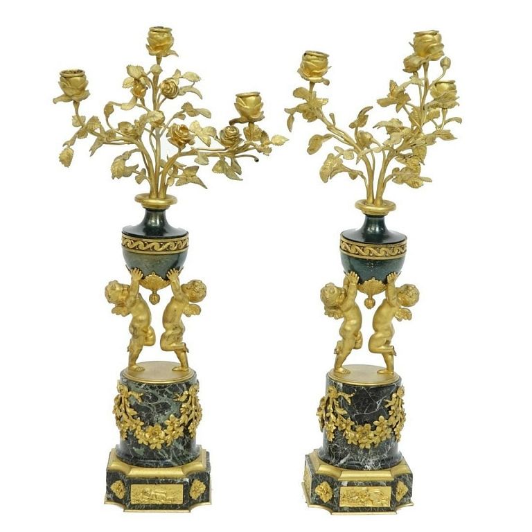 Appraisal: Pair of French Gilt Bronze Candelabra Pair of French Louis