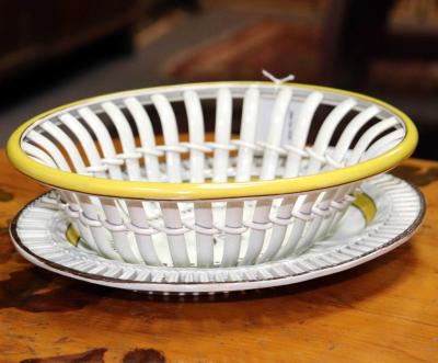 Appraisal: A pearlware moulded oval basket and stand English circa painted