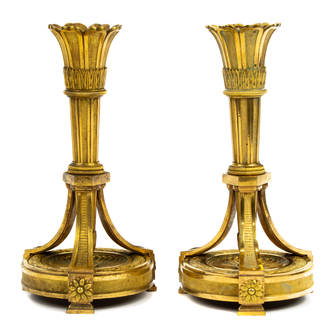 Appraisal: A FINE PAIR OF LOUIS XVI GILT BRONZE CANDLESTICKS A