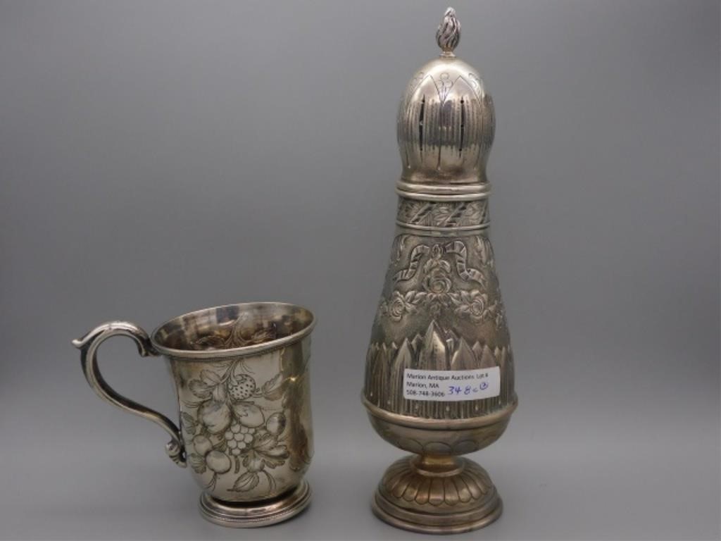 Appraisal: SILVER ITEMS AN ORNATE CONTINENTAL SUGARshaker early th c with