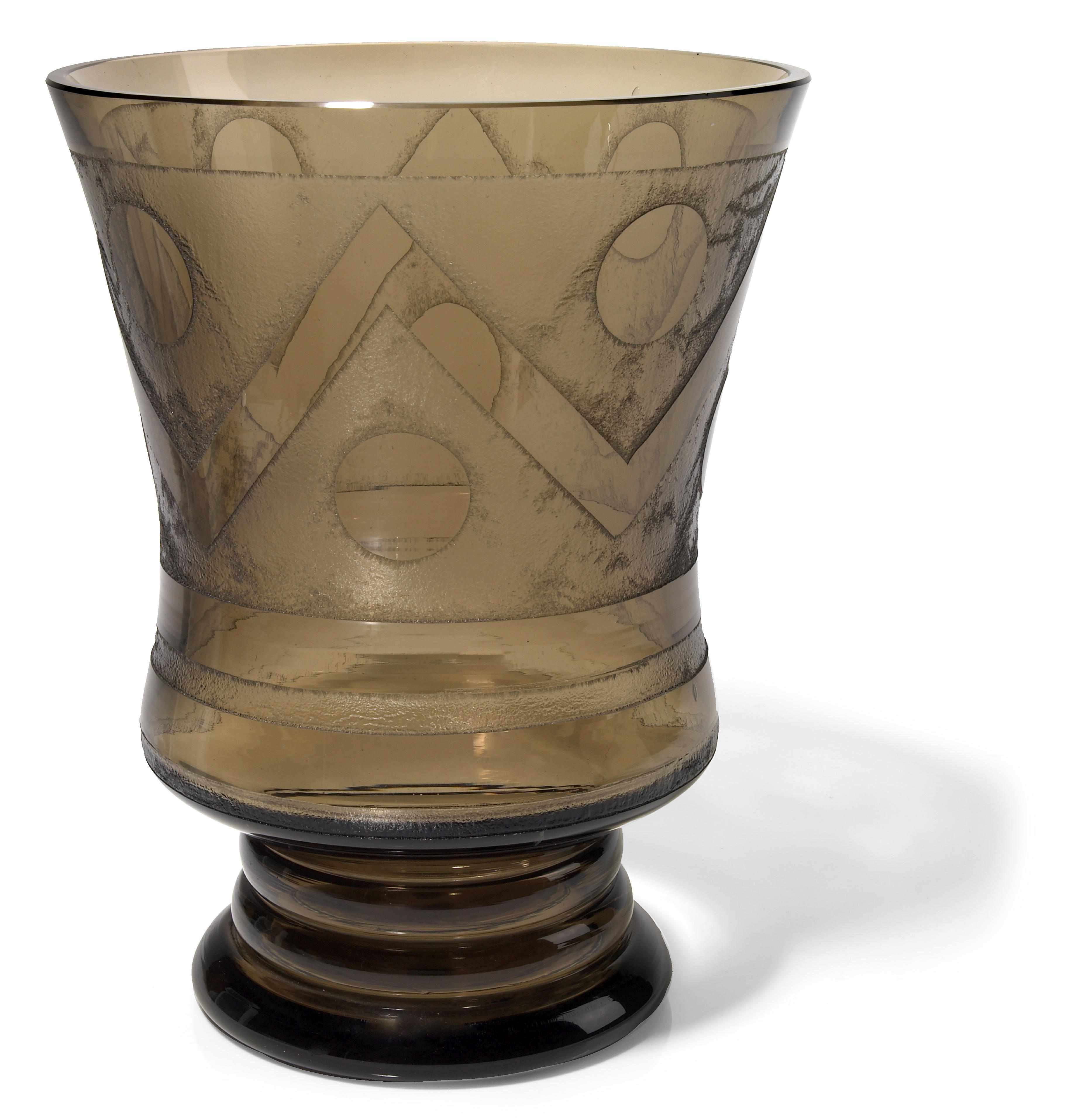 Appraisal: A Daum Nancy acid etched smoky topaz glass footed vase