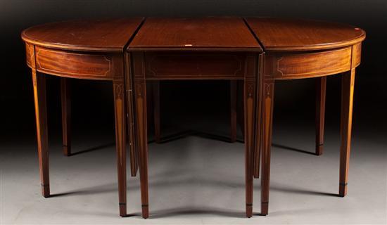 Appraisal: Federal stringer inlaid mahogany three-part dining table Maryland comprising pair