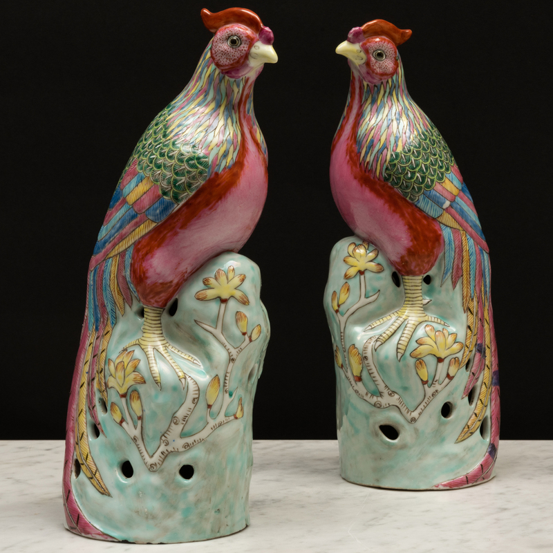 Appraisal: Pair of Chinese Export Famille Rose Porcelain Pheasants Unmarked x