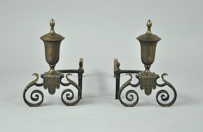 Appraisal: A Pair of Antique Andirons With urn shapes over scrolled