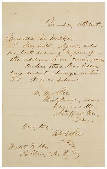 Appraisal: George Washington Custis LEE Autograph letter signed G W C