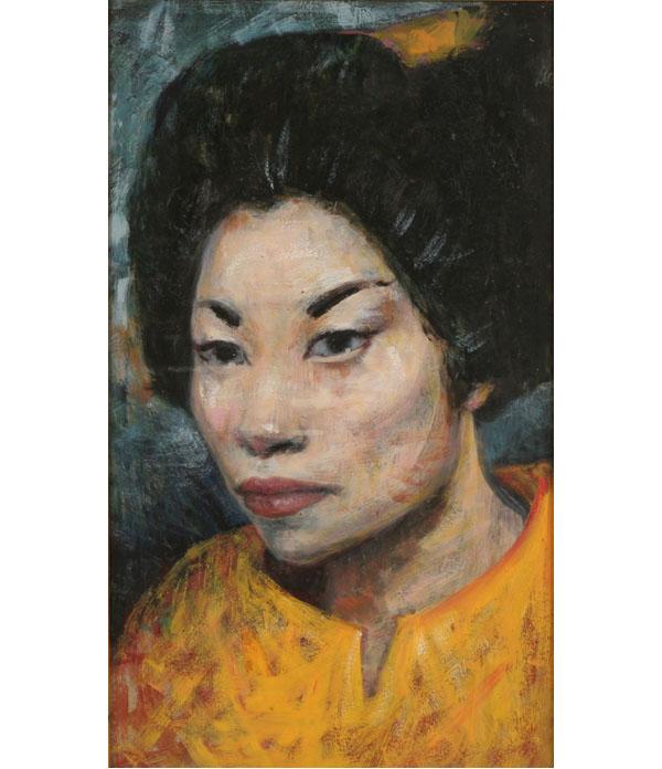 Appraisal: Pair Asian female portraits oil on board each x