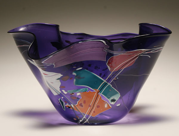 Appraisal: Stephen Rich Nelson purple handkerchief glass vase Orange and blue