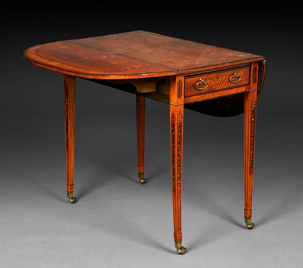 Appraisal: A George III paint decorated satinwood drop leaf table late