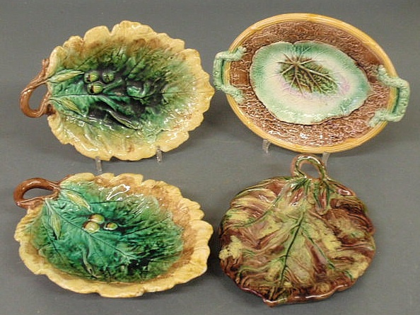 Appraisal: Four English majolica leaf form dishes Each approx x