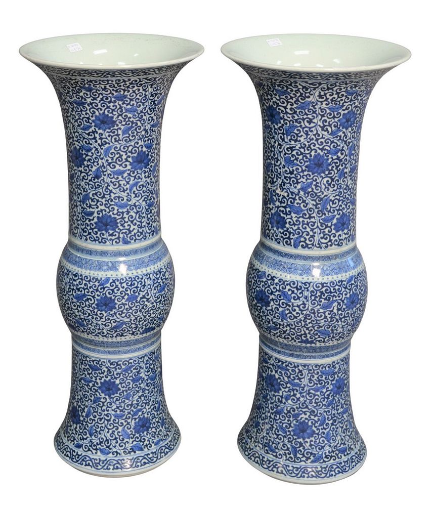 Appraisal: Pair of Chinese Blue and White Beaker Form Vases having