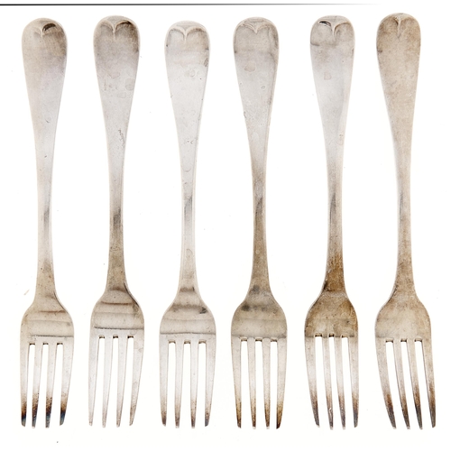 Appraisal: A set of six Irish George III silver table forks