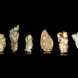 Appraisal: Six Chinese Celadon Jade Carvings of Boys comprising two seated