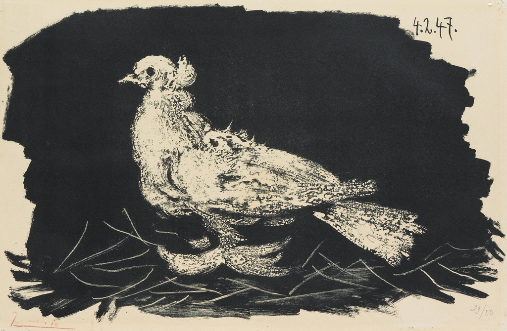 Appraisal: PABLO PICASSO Pigeon blanc fond noir Lithograph x mm x