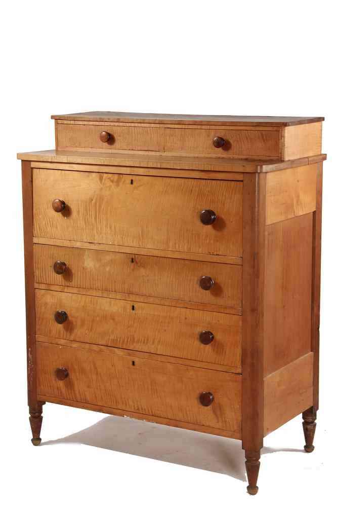 Appraisal: TIGER MAPLE CHEST-OF-DRAWERS - Circa Upstate New York Gents Chest