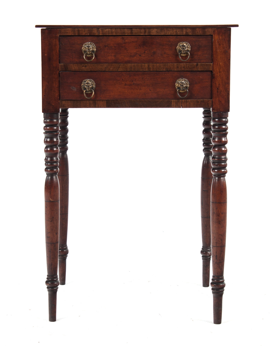 Appraisal: Regency mahogany two-drawer worktable circa turned legs in H in