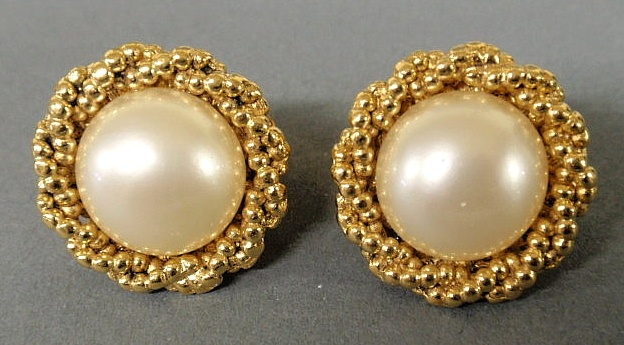 Appraisal: Pair of Chanel clip earrings faux pearl with gold tone