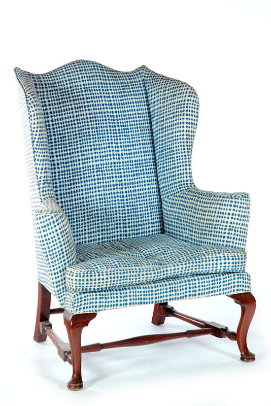 Appraisal: QUEEN ANNE-STYLE WING OR EASY CHAIR Twentieth century mahogany Cabriole