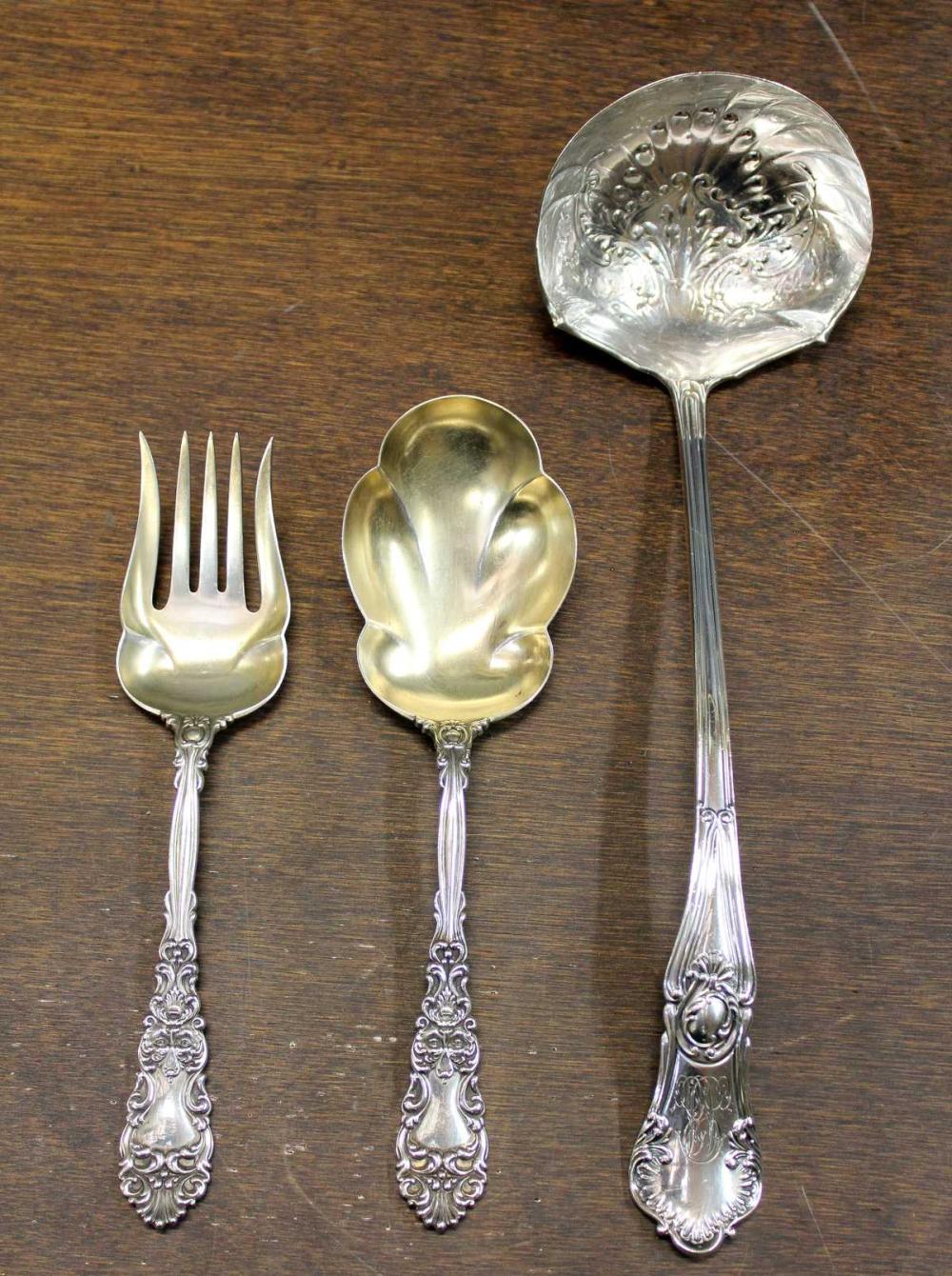 Appraisal: THREE STERLING SILVER FLATWARE SERVING PIECES including the Gorham Regent