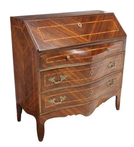 Appraisal: Italian rosewood slant-front desk early th c the matched veneer